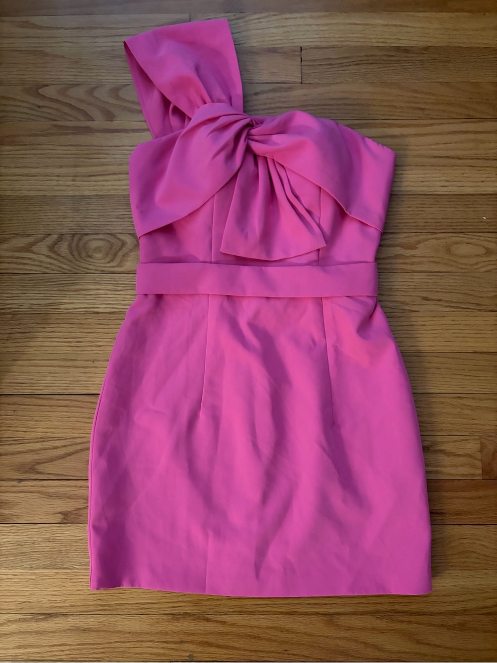 American Threads Hot Pink One-Shoulder Mini Dress with Bow